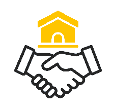 Symbolischer Handschlag vor einem Haus für erfolgreichen Immobilienverkauf